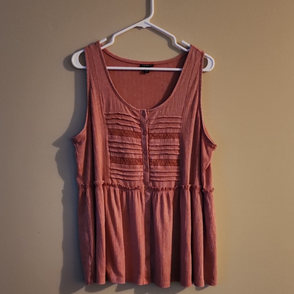 Torrid Pink Sleeveless Babydoll Blouse Lace Pleated Tank Top